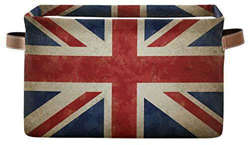 AUUXVA MoonTour Aufbewahrungskorb, Aufbewahrungsbox mit UK-Flagge und Union Jack, groß, faltbar, mit Ledergriffen, robust, zusammenklappbar, für Regal, Stoff, Spielzeug, Schrank, 2 Stück