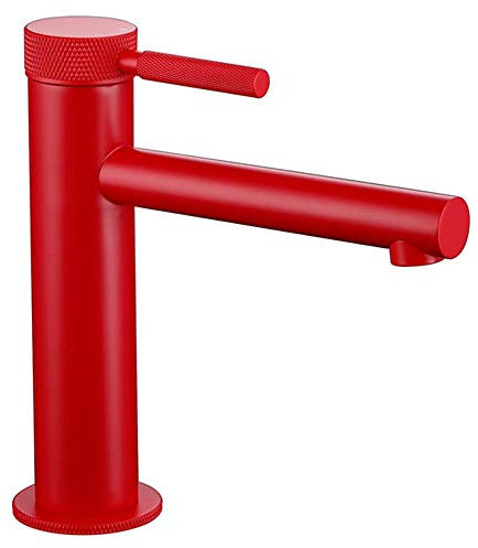 MTYLX Wasserhahn-Bad-Duschsysteme Badarmaturen, Einloch-Einhand-Messingbecken Mit Deck Und Heißem Und Kaltem Wasserhahn,Rot