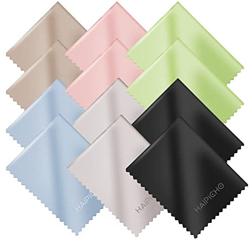 haipicho Multicolor Microfiber Cleaning Cloth, Reusable Glasses and Screen Cleaner (12 Pack 7 x 6 - Six Colors)