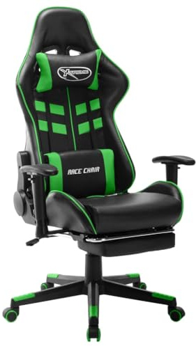 vidaXL Gaming Stuhl mit Fußstütze Höhenverstellbar Chefsessel Bürostuhl Schreibtischstuhl Sportsitz Computerstuhl Schwarz Grün Kunstleder