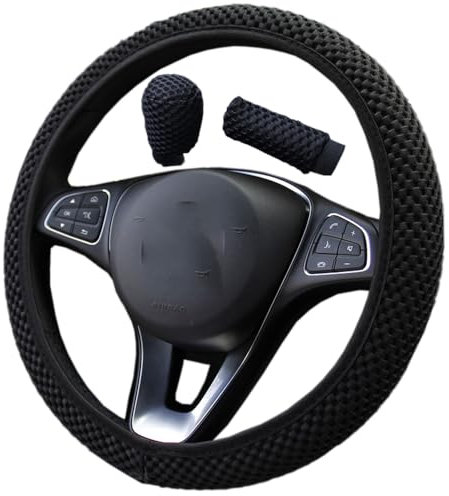3 In 1 Universal Auto Lenkradhüllen Lenkrad Abdeckung 37-38cm Anti Rutsch Lenkradabdeckung Atmungsaktiv Gittergewebe Sommer Lenkradbezug Lenkradschutz Lenkradschoner für LKW Auto Zubehör,Schwarz