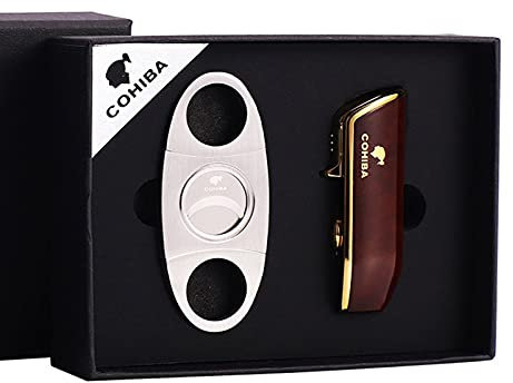 Zigarrenschneider Feuerzeuge Jetflamme Grill Gasanzünder Winddicht Feuerzeug Mini Stabfeuerzeug Gas Nachfüllbar Outdoor,Brown