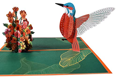3D Kolibri Pop-Up Karte – Bunte Kolibri mit Blumen, für Geburtstagskarten, Valentinstagskarten, Muttertagskarten, Neuanfänge, Dankeskarten – Mit Umschlägen und Notizkarte