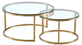 Meublissime Valentina - Table Basse gigogne dorée - Verre Transparent