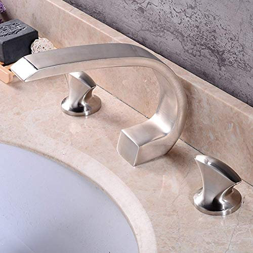 Grifos, Grifos de bañera de baño Modernos Grifo de Lavabo de Tres Piezas de Tres Orificios Grifo de Lavabo de baño de latón Cepillado Grifos de Agua Caliente/fría Grifos de Lavabo de Lavabo de Agua