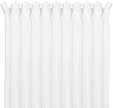 MARARDI [Packung 10] Unsichtbaren Reißverschlüssen [Weiß] Nylon [50 cm] Nähen und Basteln zum Kleidung Taschen Stoff für Nähmaschine Patchwork Plastik Baumwolle Zipper mit Metallreißverschluss