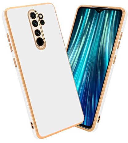 Cadorabo Estuche Compatible con Xiaomi RedMi Note 8 Pro en Glossy Blanco - Oro - Funda Protectora Fabricada en Silicona TPU Flexible y con protección de cámara