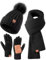 Winter-Set für Damen mit Mütze, Schal und Handschuhen, Mütze mit Bommel, langer Schal, Touchscreen-Handschuhe, 3-in-1-Set, Schwarz, Einheitsgröße