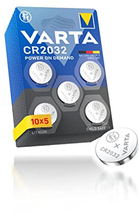 VARTA Pilas de Botón CR2032, paquete de 50, Power on Demand, Lithium, 3V, embalaje seguro para niños, para dispositivos Smart Home, llaves de coche y otras aplicaciones