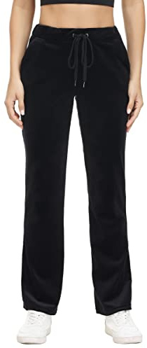 COZZIPLUS Womens Velour Pant, Buttery Soft Velvet Sweatpants for Women, Velour Lounge Pants with Pockets (Black,Medium)
