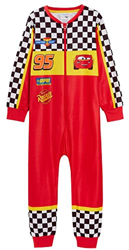 Disney Cars Tutina per ragazzi da corsa pilota vestire tutto in uno bambini Saetta McQueen Pjs in pile, Rosso, 7-8 Years