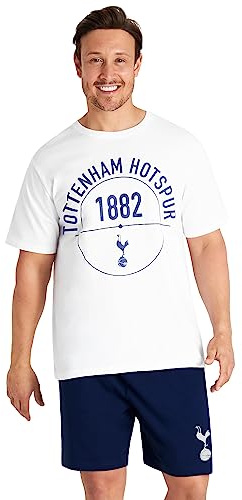 Tottenham Hotspur F.C. Pyjamas for Men Set Short PJs Lounge Set Sleepwear Breathable Nightwear Spurs Football Gifts for Men (White/Blue, XL)