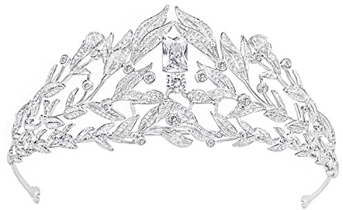YYSuniee Versilbert Messing Olivenblatt Krone Zierlich Cubic Zirkonia Tiara Kronen für Frauen Bankett Party Geschenk