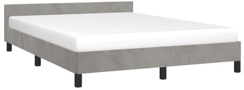vidaXL Bettgestell mit Kopfteil, Bettrahmen mit Lattenrost, Bett Polsterbett mit Stützbeinen, Schlafzimmerbett Doppelbett, Hellgrau 140x200cm Samt