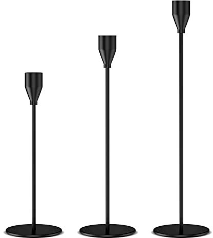 Relota Kerzenständer Schwarz 3er Set, 33/28/22cm Stabkerzenhalter, Metall Kerzenhalter Stabkerze, Vintage Deko Kerzen Ständer für Abendessen Bei Kerzenlicht, Wohnkultur, Hochzeit, Schrankdekoration