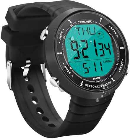 ILAME Swimming and Diving Wristwatch 10 ATM Waterproof Sports Watchwith Multiple Functions of Alarm Clock, Stopwatch, Countdown, Dual Time, 12 and 24 Hour Format Switchable, Silicone Band