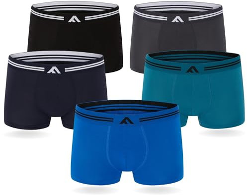FM London Bóxers de bambú para hombre paquete de 5 con diseño elástico, Negro/Gris/Azul, M