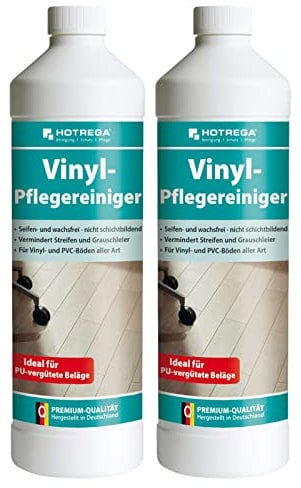 HOTREGA PU-Reiniger - Vinyl Pflegereiniger 1 Liter - PUR-Reiniger, Designbelag, Gummi-, Kautschuk-, Polyolefinböden, Menge:2