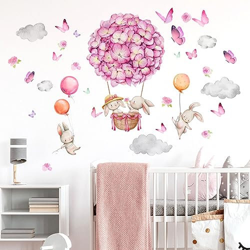 HaoFuJi Adesivi Murali Bambini Ragazza Farfalle Grandi Fai da Te Adesivo da Muro, Rosa Animali Floreale Adesivi da Parete per Camera da Letto Asilo Nido Soggiorno Decorativo