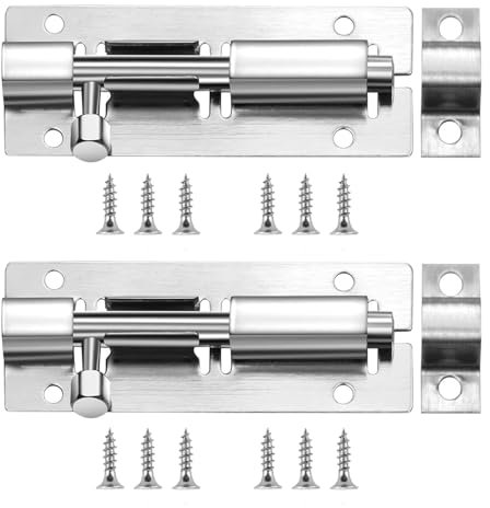 bituocs Door Lock, Gate Bolt Stainless Steel, Gate Latch Sliding Bolt, Lock with Screws for Bathroom Door Lock Loft Hatch Catch Window Furniture Pet Gate Lock (2, 4.5 Inch)