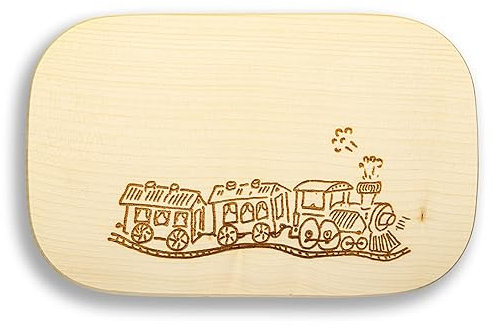 DEKOFANT Frühstücksbrettchen Kinder groß Motiv Zug Eisenbahn 25x16x1,5cm eckig Ahorn