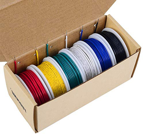 TUOFENG 18 awg Solid Wire-18 Gauge Tinned Copper Wire, PVC (OD: 1.88 mm) -6 Different Colored 20 ft / 6 m Each,Jumper Wire- Hook up Wire Kit