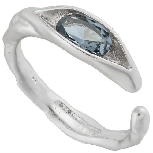 NicoWerk Damen Silberring Stein aus 925 Sterling Silber Blau mit Struktur Gewunden Blatt Zirkonia Verstellbar Offen SRI992