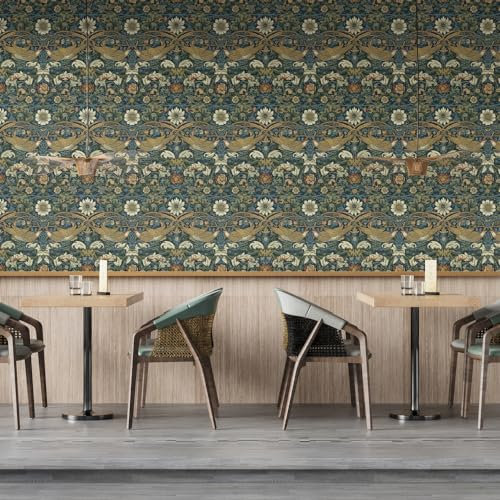 Fchen art William Morris Tapete, zum Abziehen und Aufkleben, florales Boho-Stil, braun, Vintage-Stil, zum Abziehen und Aufkleben, abnehmbare Boho-Tapete für Schlafzimmer, Boho-Tapete, zum Aufkleben