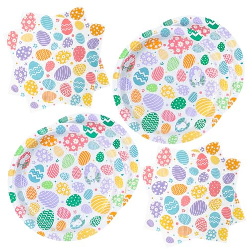 BFB Pappteller für Ostern Servietten Set Papierteller 40 Stück Ostereier 23 cm Partyteller mit 33 x 33 cm Papierservietten Partygeschirr Osterdeko Tischdeko