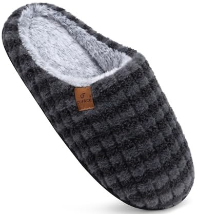 COFACE Herren Rückstellschaum hausschuhe, warme plaid Pantoffeln für manner, flauschig plüsch Gefüttert mit Rutschfeste Gummisohle Größe 43EU