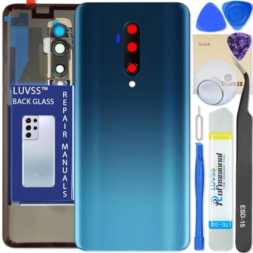 LUVSS Akkudeckel Kompatibel für OnePlus 7T Pro Rückseite Glas Deckel Backcover Ersatz Reparatur Set (Blau)