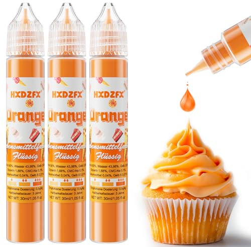 Lebensmittelfarbe - Lebensmittelfarbe Flüssig, Hochkonzentrierte Food Coloring, Flüssige Lebensmittel Farben für Backen, Tortendeko, Kekse, Macaron, Ostereier, Teig - 3 × 30ml (Orange)