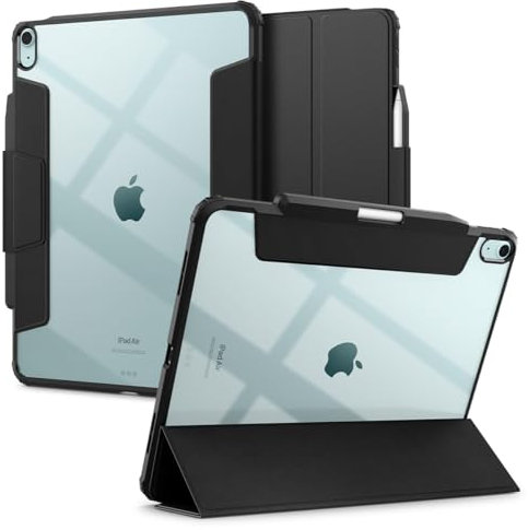 Spigen Ultra Hybrid Pro Hülle für iPad Air 13 Zoll 7. Gen M3 (2025) / 6. Generation M2 (2024) mit Stifthalter Auto Schlaf/Wach Funktion Transparenter Rückseitenschale Veganes Veloleder - Schwarz
