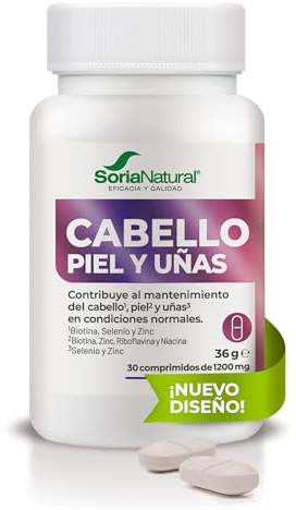 Cabello, piel y uñas 1200 mg, 30 comprimidos, Soria Natural | Vitaminas y minerales - Aminoácidos - Fibras capilares - Cuidado de la piel - Fortalecimiento de uñas