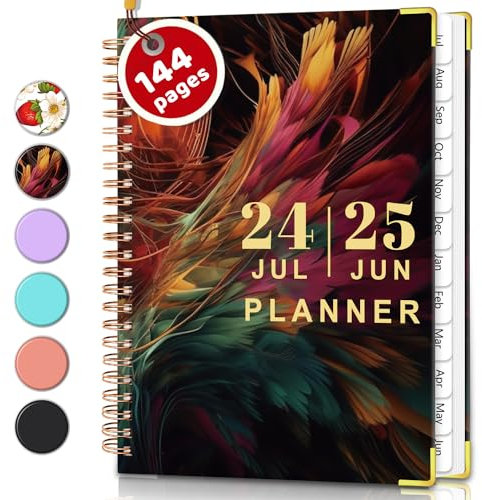 BLESWIN Terminplaner 2024-2025, 12 Monate Terminkalender, JUL 2024-JUN 2025, Spiralgebundener Terminkalender A5, Wochenplaner für Frauen Männer, Monatsplaner mit Innentasche