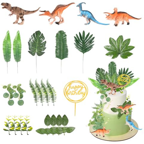 Jostift 25 Stück Kuchendeko Dinosaurier Set,Dinosaurier Deko Torte Cake Topper,Dino Tortendeko,Dino Geburtstag Deko,Dschungel Tortendeko Junge Dinosaurier Party Kuchen Dekoration für Kinder