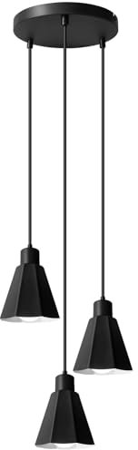 BBHome Pendelleuchte 3-flammig Industrial Hängelampe Mit Lampenschirm aus Metall, Vintage Pendellampe Schwarz mit höhenverstellbar, E27 Retro Hängeleuchte für Esstisch Küche (ohne Leuchtmittel)