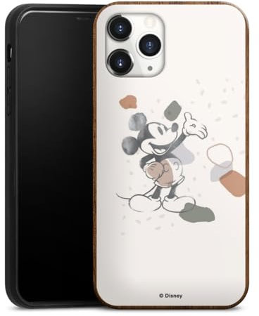 Holz Case kompatibel mit Apple iPhone 11 Pro Walnuss Handyhülle Echtholz Hülle Mickey Mouse Disney Offizielles Lizenzprodukt