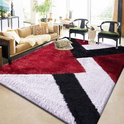 Super Soft Door Mat for Indoor Front or Back Door Use - Beautiful Abstract Design Luxury Heavy Rug for Kitchen - 60 x 110 cm- Nova Red Grey Silver