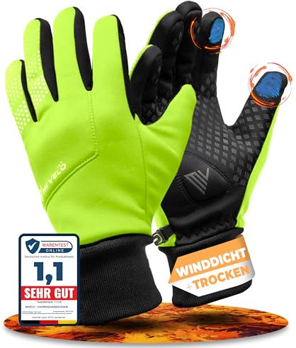 MIVELO Übergangshandschuhe für mittlere bis kühle Temperaturen I Fahrradhandschuhe Herren & Damen - Wasserabweisend & mit Ergo-Pad I Touchscreen fähig I Winddichte Handschuhe (Gelb, M)
