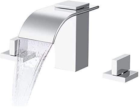 BiaoTeng Mitigeur Lavabo Salle de Bain Cascade 3 Trous Double Poignée Chaud et Froid en Laiton Robinet Trois Trous Lavabo Chrome