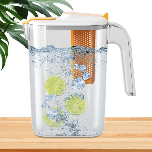 Mlllokfki Krug mit Infuser, Wasserkrug mit Infuser | 2600 ml Wasserflasche mit Teesieb, hitzebeständiger Getränkekrug, große Frucht-Infuser-Karaffe