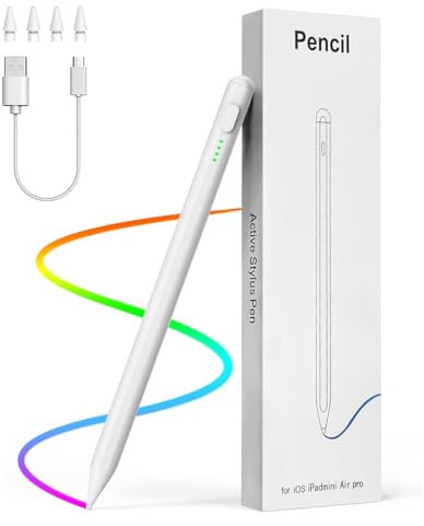 MoKo USB-C Stylus Pen for iPad 10/9/8/7/6,iPad Pro 13/11 Inch (M4) 2024, iPad Pro 12.9/11, iPad Air 13/11 Inch (M2) 2024/5/4/3, iPad Mini 6/5, Palm Rejection Tilt Sensitivity, White
