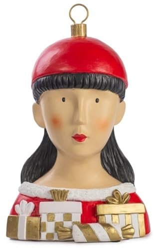 ETC Baden Import Ladykopf Dekokopf Dekobüste Dame als Weihnachtskugel mit Geschenken