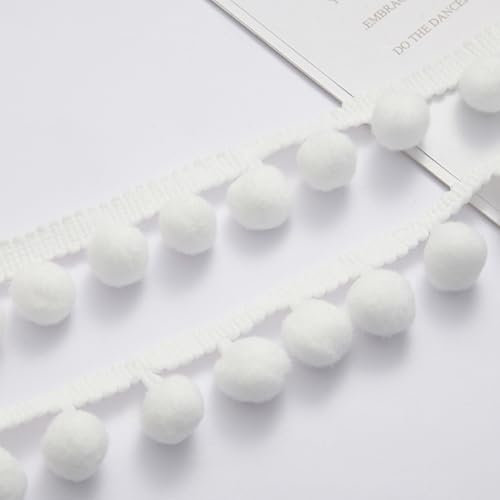 OHYER 5 Yards lang (x 2.5 cm Durchmesser) Pomponborte Bommelborte Bommel Fringe Band Fransenborte Pompom Fransenbesatz Pom Poms Quaste Borte Zierborrte bordüre stoff Heimwerker NäH Dekoration (Weiße)