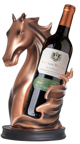 DeeDuud Modern Horse Head Resin Wine Bottle Holder - Decorative Tabletop Wine Rack, Artistic Wine Display Stand for Home Décor and Gift for Wine Lovers (Red Copper)