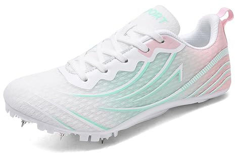 ZHENSI Zapatillas De Atletismo con Clavos para Mujer Zapatillas para Correr Carreras Saltos Atletismo,Rosado,38 EU
