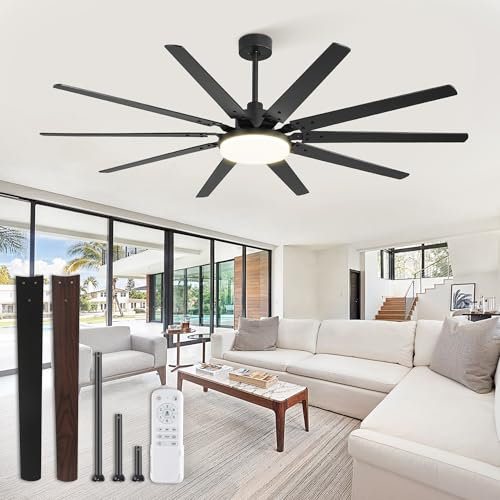 6ft Ceiling Fan with Lights and Remote Control, Black Ceiling Fan for Outdoor Use with 10 Blades, 32W 3CCT LED Light, 6 Whisper Quiet DC Motor