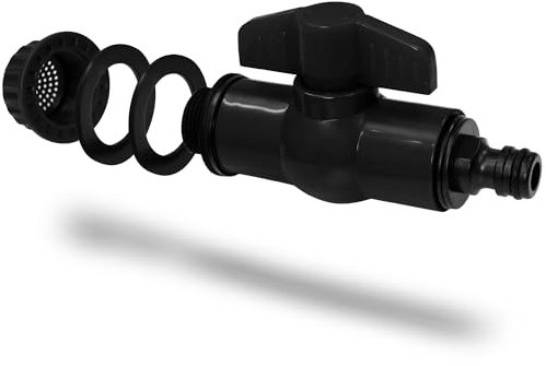 YourCasa Robinet d'écoulement pour citerne d'eau de pluie avec filtre - Robinet 3/4 compatible avec raccord rapide courant - Robinet avec fonction d'arrêt pour citerne d'eau de pluie (noir)