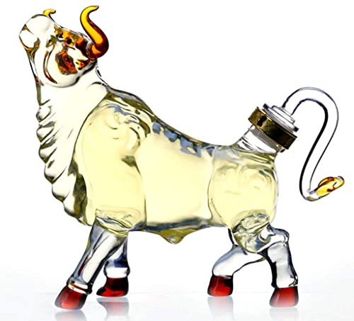 DEFBOW Carafe à vin – Carafe à Whisky Bull en Cristal soufflé à la Main sans Plomb, pour Liqueur, Scotch, Vodka ou vin, Accessoires de Bar à Domicile pour Hommes, 1000 ML